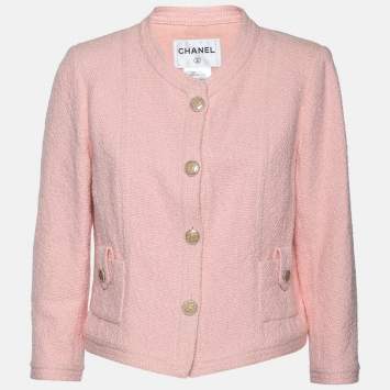 Pre Owned Chanel Pink Tweed Pocket Detail Button Front Jacket L