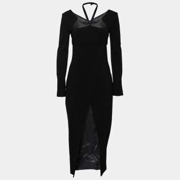 Chanel Black Stretch Knit Cut-Out Back Detail Midi Dress M 