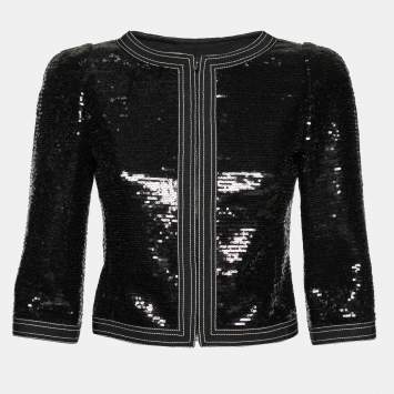 Pre Owned Chanel Black Sequin Embellished Zip Front Jacket S