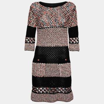 Pre Owned Chanel Multicolored Cotton & Silk Open Knit Dress S
