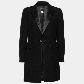 Pre Owned Chanel Black Textured Wool Long Sleeve Blazer M