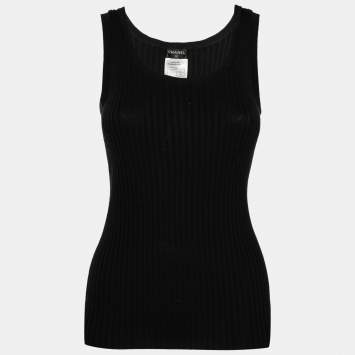 Pre Owned Chanel Black Knit Sleeveless Tank Top M 