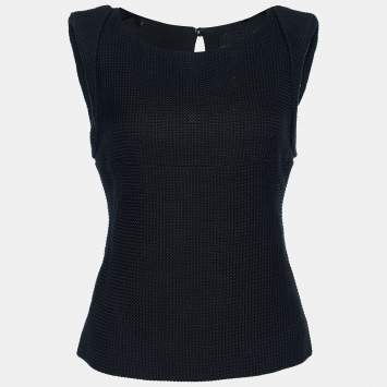Pre Owned Chanel Black Textured Cotton Sleeveless Top M