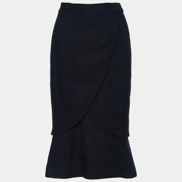 Pre Owned Chanel Black Textured Cotton Overlay Detail Skirt M