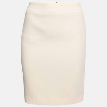 Pre Owned Chanel Cream Wool Pencil Skirt S