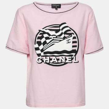 Pre Owned Chanel Pink Terry Knit La Pausa T-Shirt L