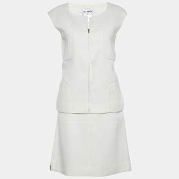Pre Owned Chanel Off- White Tweed Skirt Suit M