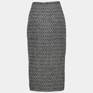 Pre Owned Chanel Monochrome Tweed Pencil Skirt M