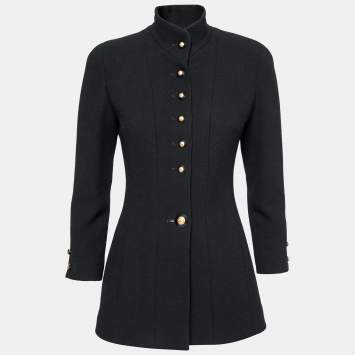 Pre Owned Chanel Vintage Black Wool Button Front Jacket S