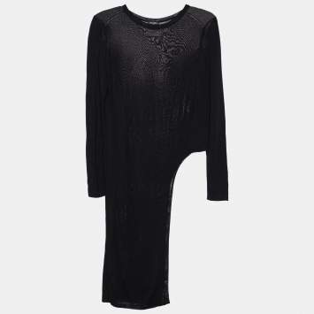 Pre Owned Chanel Black Knit Asymmetrical Long Sleeve Top M