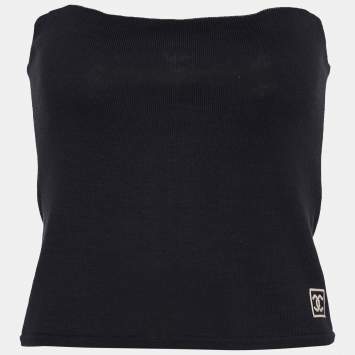 Pre Owned Chanel Black CC Knit Strapless Tube Top M