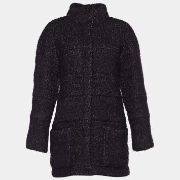Pre Owned Chanel Purple Tweed Zip Front Mid Length Coat M