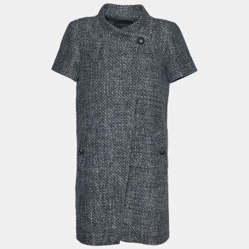 Pre Owned Chanel Grey Textured Double Breasted Short Sleeve Coat M