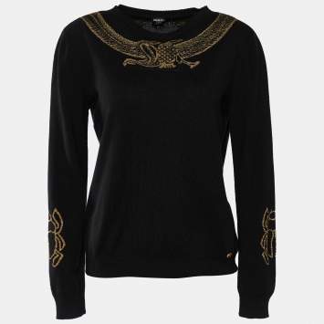Pre Owned Chanel Black Cashmere & Lurex Intarsia Knit Crewneck Pullover M