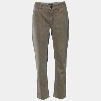 Pre Owned Chanel Two Tone Denim Straight Leg Jeans M Waist 31