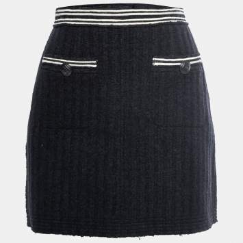 Pre Owned Chanel Vintage Black Wool Mini Skirt S  