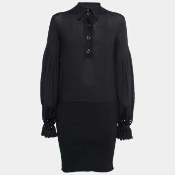 Pre Owned Chanel Black Cashmere Ribbed Knit Dress M