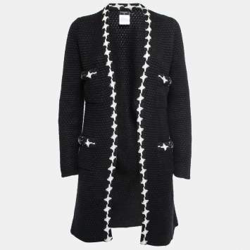 Pre Owned Chanel Black Cashmere Long Button Front Cardigan S