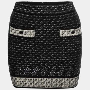 Pre Owned Chanel Black Mohair & Cashmere Patterned Knit Mini Skirt S