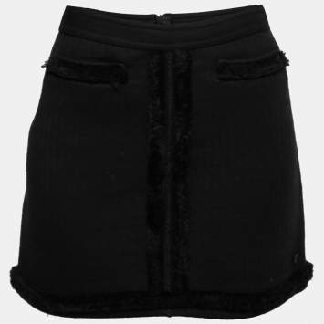 Pre Owned Chanel Black Wool Trim Detailed Mini Skirt M