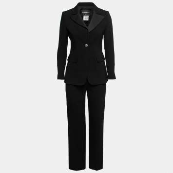 Pre Owned Chanel Black Wool Single-Breasted Suit S   