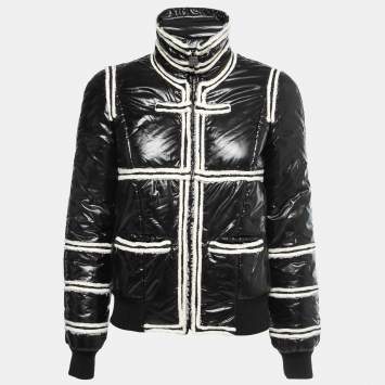 Pre Owned Chanel Vintage Black Contrast Trimmed Synthetic Zip Front Jacket S