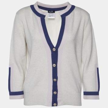 Pre Owned Chanel White Cashmere Button Front Cardigan M