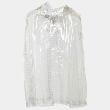 Pre Owned Chanel Transparent Ruffle Detail Hooded Poncho L