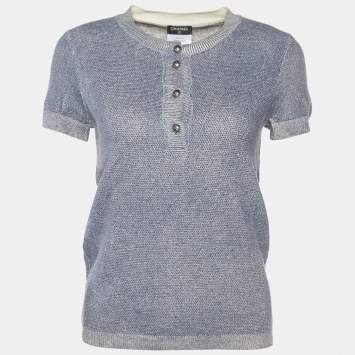 مملوكة مسبقًا Chanel Blue Cashmere & Cotton Knit Sweater M