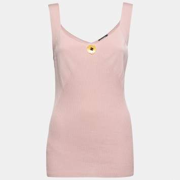 Pre Owned Chanel Light Pink Ribbed Knit Tank Top M