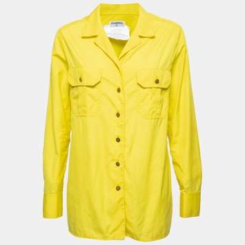 Pre Owned Chanel Vintage Yellow Cotton Button Front Shirt L