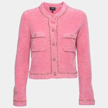 Pre Owned Chanel Pink Terry Chain Link Accent Jacket M