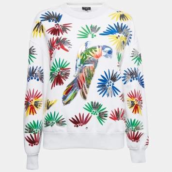 مملوكة مسبقًا Chanel White Cotton Parrot Print Embellished Sweatshirt M
