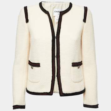 مملوكة مسبقًا Chanel Cream Tweed Trim Detail Jacket S
