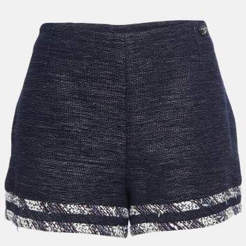 Pre Owned Chanel Blue Tweed Shorts M