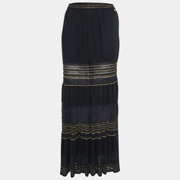 Chanel Black Lurex Knit Maxi Skirt M