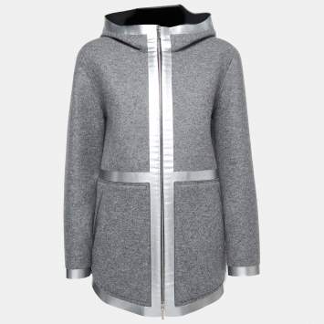 Pre Owned Chanel Grey Wool Blend Hooded Zip-Up Jacket S