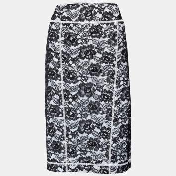 Pre Owned Chanel Black Lace Pencil Skirt L