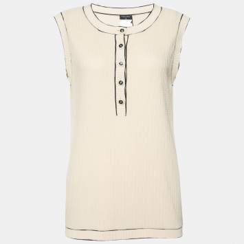 Pre Owned Chanel Beige Cotton Knit Sleeveless T-Shirt L