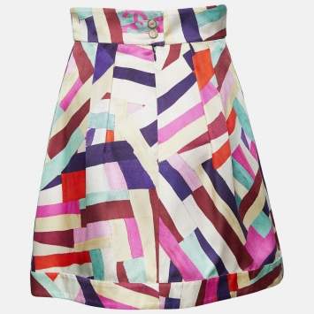 Pre Owned Chanel Multicolor Printed Silk Mini Skirt M