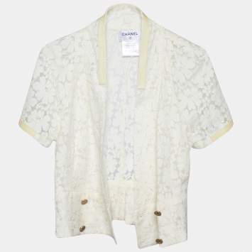 Pre Owned Chanel White Lace Wrap Button Top M