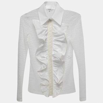 Pre Owned Chanel White Lace Ruffled Blouse S