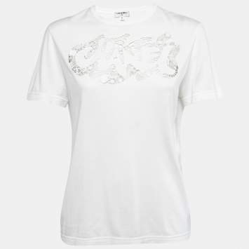 Pre Owned Chanel White Cotton Knit Logo Embroidered T-Shirt S