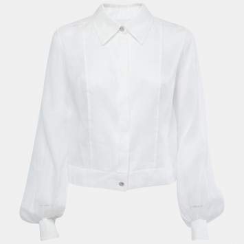 Pre Owned Chanel White Cotton Button Front Short Shirt M