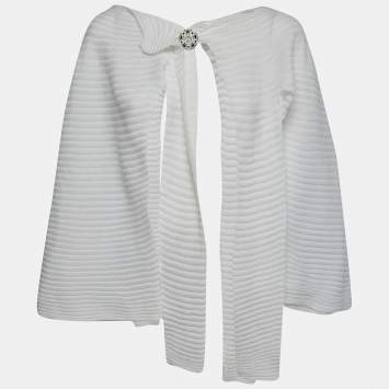 Pre Owned Chanel White Cotton Knit Overlay Detail Top M