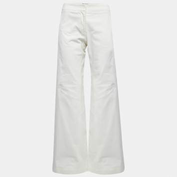 Pre Owned Chanel Off-White Cotton Wide-Leg Trousers M Waist 28"