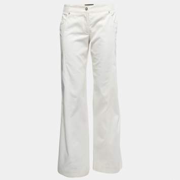 Pre Owned Chanel Off-White Cotton Wide-Leg Trousers M Waist 31"