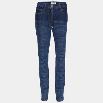 Pre Owned Chanel Navy Blue Denim Logo Embroidered Pocket Detail Jeans M Waist 32"