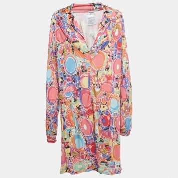 Chanel Multicolor Printed Jersey Full Sleeve Mini Dress L
