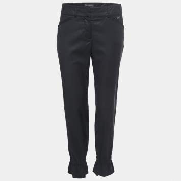 Pre Owned Chanel Black Wool Gathered Detail Trousers M